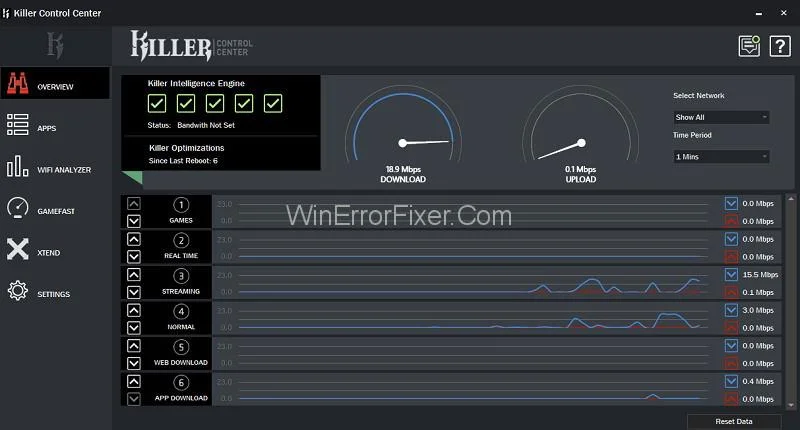  Інтерфейс Killer Control Center під час використання
