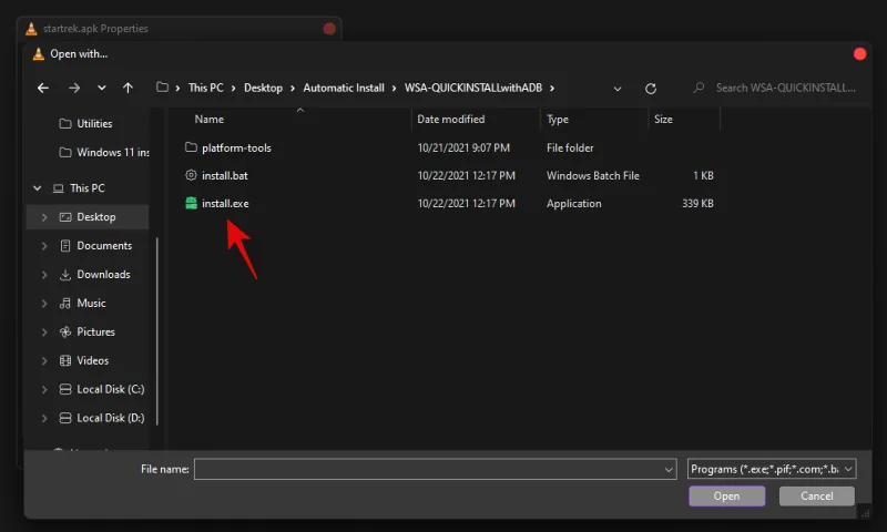 Kako samodejno naložiti APK na Windows 11 z dvojnim klikom