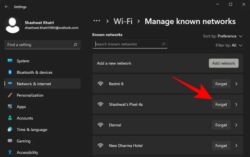 Kako pozabiti omrežje v sistemu Windows 11