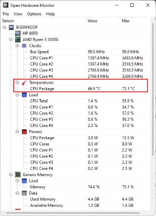 Prosessorin lämpötilan tarkistaminen ja näyttäminen Windows 11:ssä