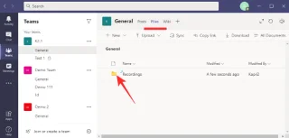 Kje je lokacija za snemanje in prenos datotek Microsoft Teams