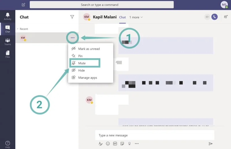 Jak vypnout upozornění na chat pomocí funkce Ztlumit v Microsoft Teams