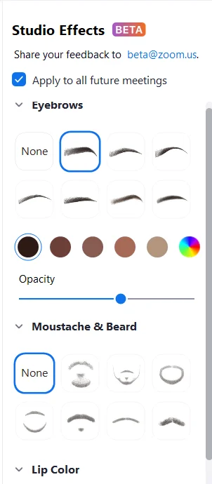 Zoom Studio Effects: Hur du ändrar dina ögonbryn, läppfärg, mustasch och skägg med filter
