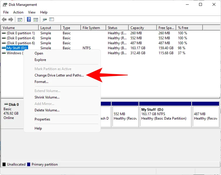 Kako spremeniti črko pogona v sistemu Windows 11