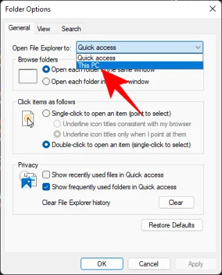 Velg alternativ i Windows Utforsker