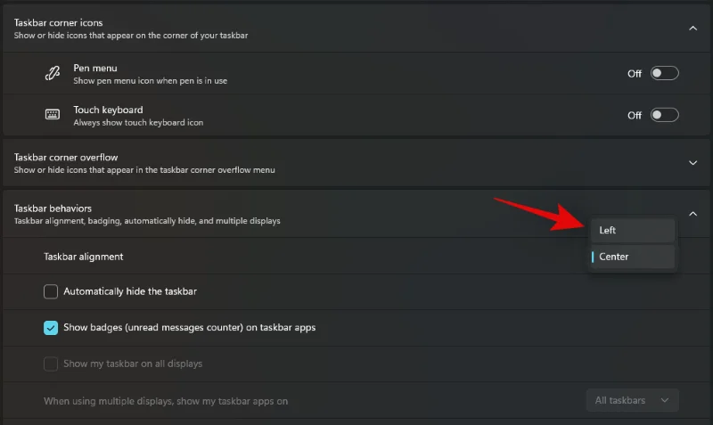 Kako levo poravnati opravilno vrstico Windows 11