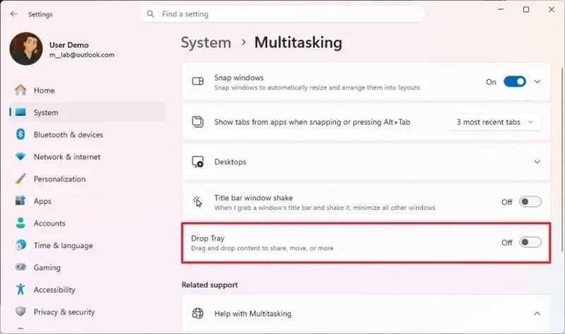 Kaip išjungti „Drag Tray“ („Drop Tray“) bendrinimo sąsają sistemoje „Windows 11“
