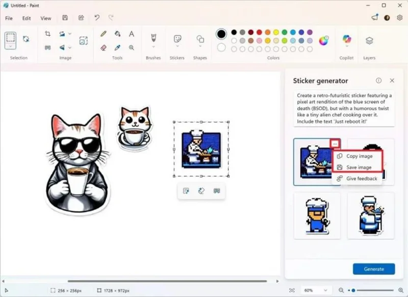Jak si zdarma vytvořit vlastní samolepky s umělou inteligencí pomocí aplikace Malování ve Windows 11