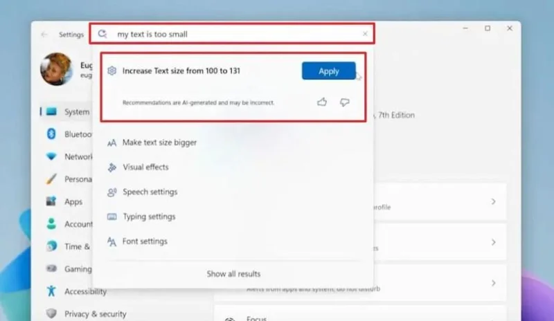 „Windows 11“ nustatymų programoje prideda dirbtinio intelekto agentą, kuris gali pakeisti jūsų parinktis