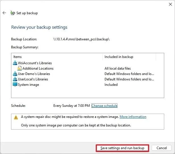 Kaip sukurti pilną atsarginę kopiją tinklo diske sistemoje „Windows 11“, 10