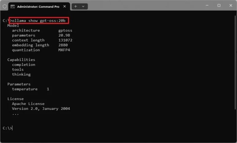 Az OpenAI GPT-OSS AI modell telepítése Windows 11 rendszerre