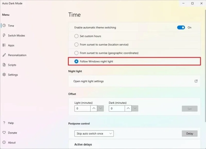 Kaip automatiškai perjungti šviesų ir tamsų režimus sistemoje „Windows 11“