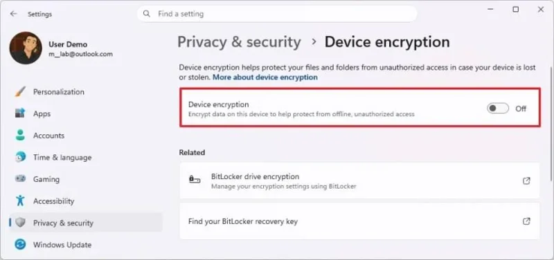 Kaip įjungti „BitLocker“ įrenginių šifravimą sistemoje „Windows 11 Home“
