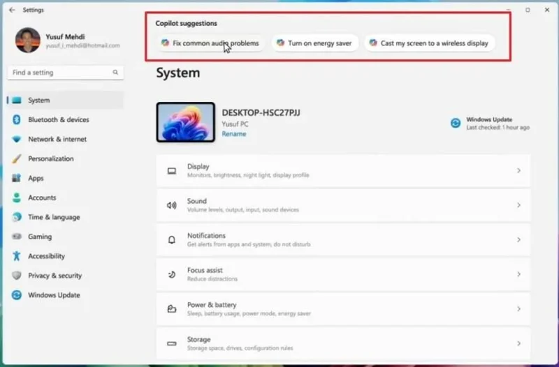 „Windows 11“ nustatymų programoje prideda dirbtinio intelekto agentą, kuris gali pakeisti jūsų parinktis
