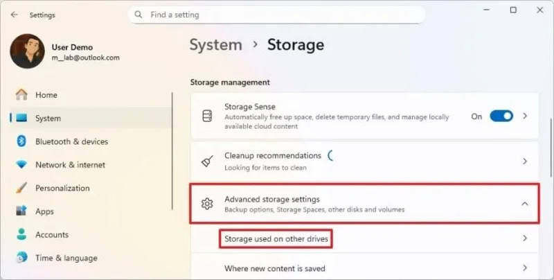 Kaip pamatyti, kas užima vietos diske sistemoje „Windows 11“