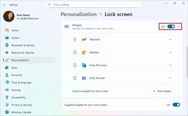 Kaip pakeisti arba išjungti užrakinimo ekrano valdiklius sistemoje „Windows 11“