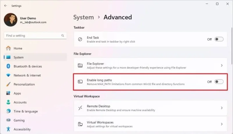 Kaip įjungti naujus išplėstinius nustatymus sistemoje „Windows 11“