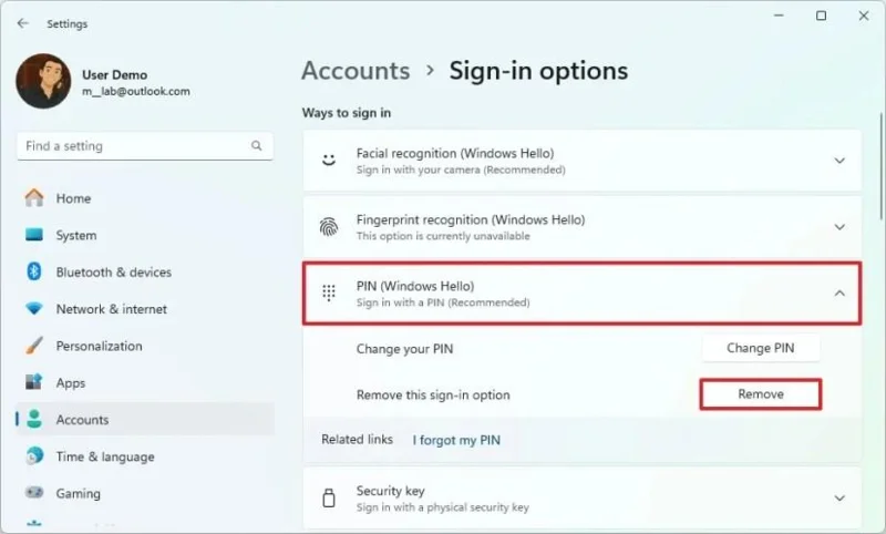 Як видалити PIN-код (сірий) у Windows 11