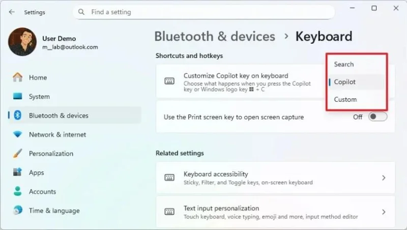 Kaip tinkinti „Copilot“ klaviatūros klavišų veiksmus sistemoje „Windows 11“