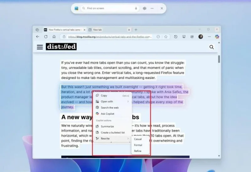 Kaip naudoti „Spustelėkite ir atlikite“ norint atlikti dirbtinio intelekto veiksmus su tekstu ir vaizdais sistemoje „Windows 11“