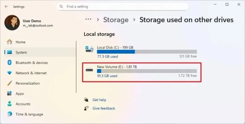 Kaip pamatyti, kas užima vietos diske sistemoje „Windows 11“