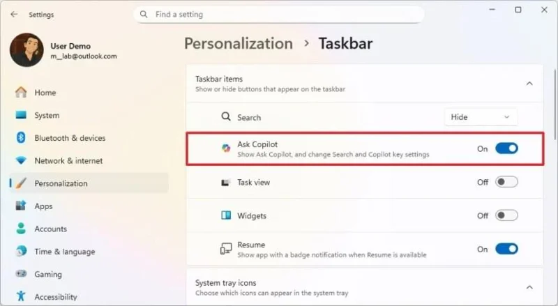Build 26220.7523 (KB5072043) til Windows 11 erstatter Search med Copilot og bringer Taskbar Agents (Dev, Beta)