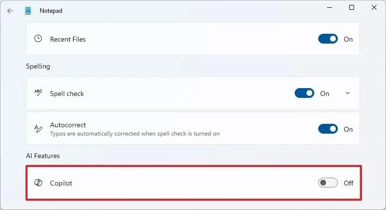 Kaip išjungti „Copilot AI“ funkcijas „Notepad“ programoje, skirtoje „Windows 11“