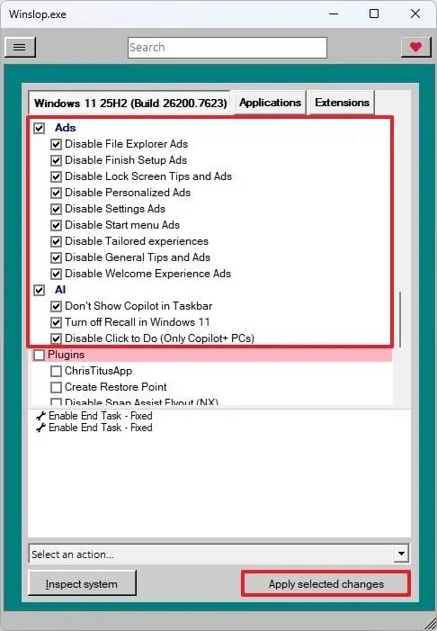 Kaip naudoti „Winslop“, norint pašalinti dirbtinio intelekto funkcijas sistemoje „Windows 11“