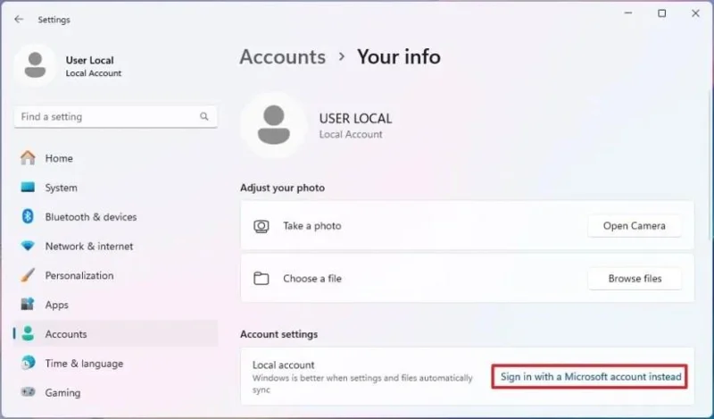 Kaip susieti vietinę paskyrą su „Microsoft“ paskyra sistemoje „Windows 11“
