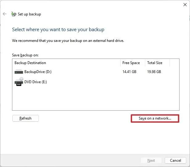 Kaip sukurti pilną atsarginę kopiją tinklo diske sistemoje „Windows 11“, 10