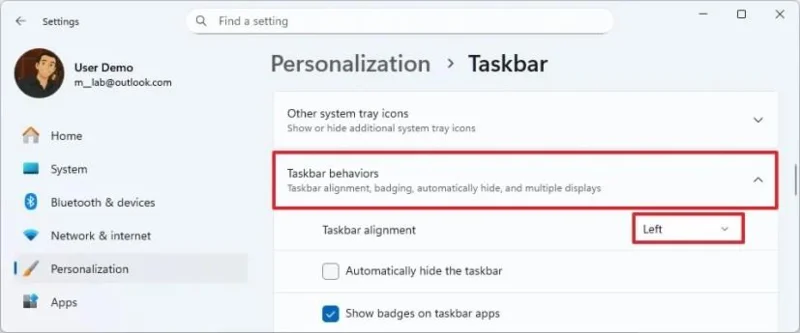 Kaip užduočių juostą lygiuoti kairėje sistemoje „Windows 11“