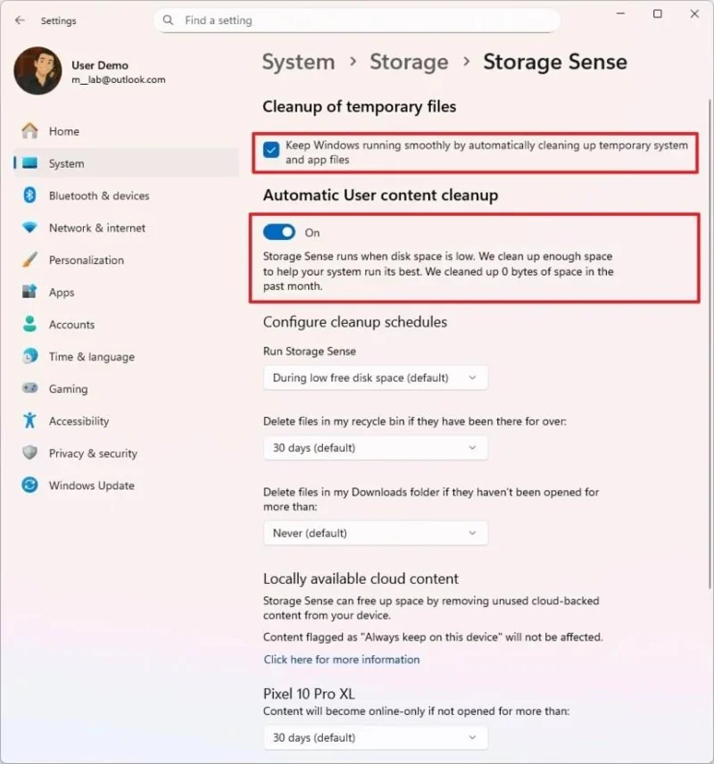 Kaip atlaisvinti vietos saugykloje sistemoje „Windows 11“