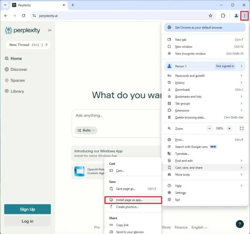 A Perplexity AI alkalmazás telepítése Windows 11, 10 rendszerre