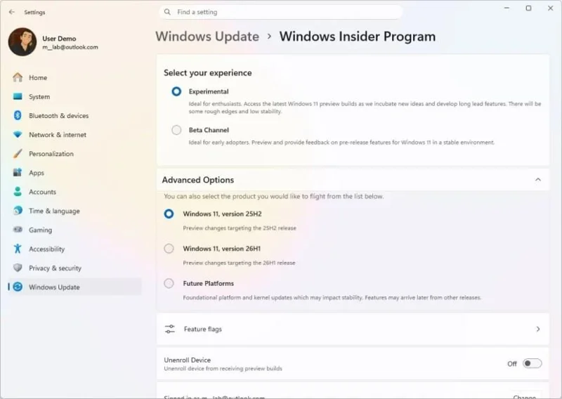 Kaip įjungti naujus „Insider Program Experimental“ ir „Beta“ kanalų nustatymus sistemoje „Windows 11“