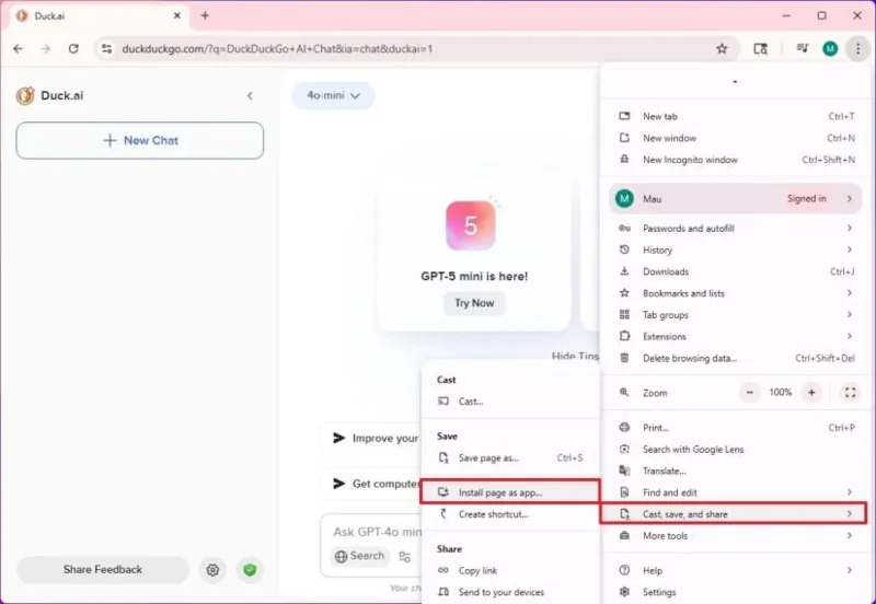 Jak nainstalovat Duck.ai (DuckDuckGo) jako aplikaci ve Windows 11, 10