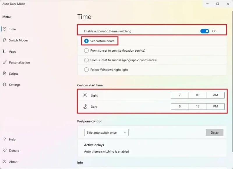 Kaip automatiškai perjungti šviesų ir tamsų režimus sistemoje „Windows 11“