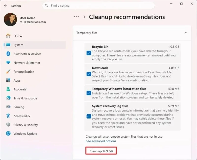 Kaip atlaisvinti vietos saugykloje sistemoje „Windows 11“