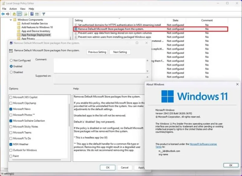 „Windows 11 25H2“ turi „debloat“ parinktį, skirtą pašalinti numatytąsias programas.