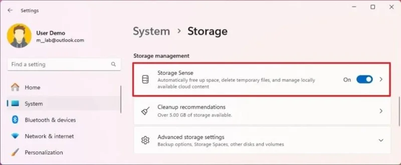 Kaip atlaisvinti vietos saugykloje sistemoje „Windows 11“