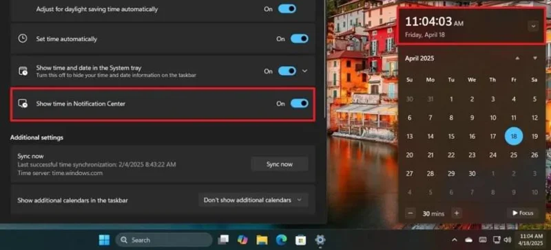Zostava 22635.5240 pre Windows 11 získava nové hodiny so sekundami v Centre upozornení (Beta)