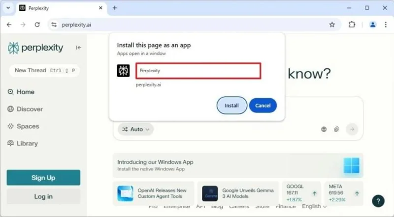 A Perplexity AI alkalmazás telepítése Windows 11, 10 rendszerre