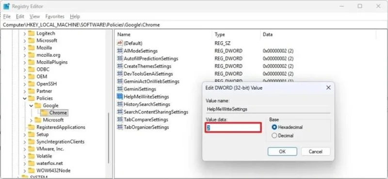 Kaip visam laikui išjungti visas „Google Chrome“ dirbtinio intelekto funkcijas naudojant registrą sistemoje „Windows 11“ (tai veikia)