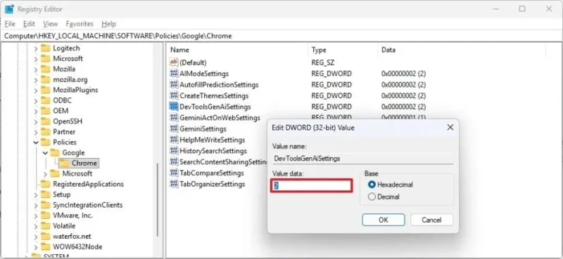 Kaip visam laikui išjungti visas „Google Chrome“ dirbtinio intelekto funkcijas naudojant registrą sistemoje „Windows 11“ (tai veikia)