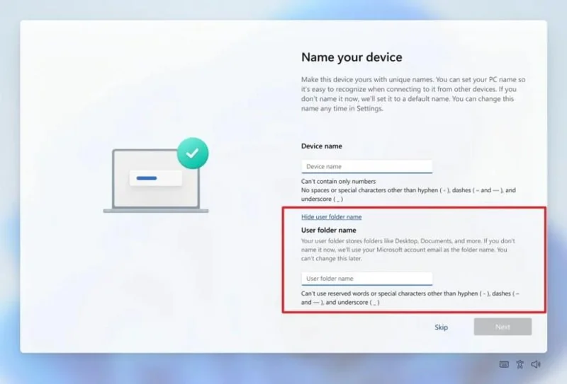 Kaip nustatyti vartotojo aplanko pavadinimą OOBE metu sistemoje „Windows 11“