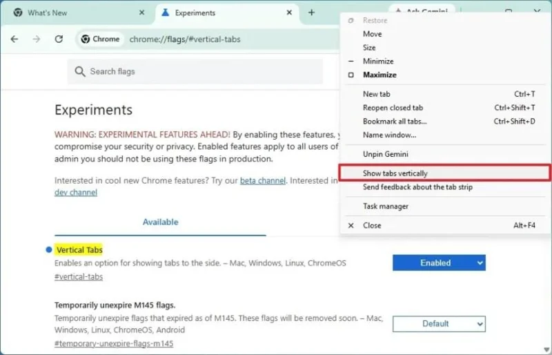 Slik (tvinger du) aktivering av vertikale faner i Chrome for Windows 11