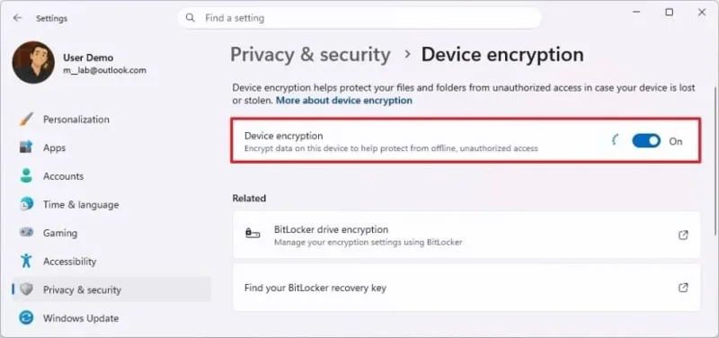 Kaip įjungti „BitLocker“ įrenginių šifravimą sistemoje „Windows 11 Home“