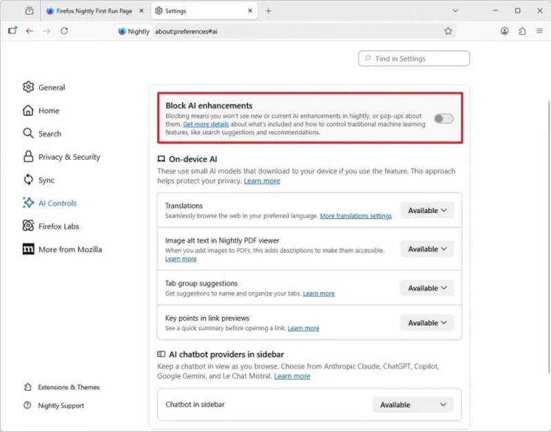 Ο Firefox κάνει την απενεργοποίηση της τεχνητής νοημοσύνης εύκολη, κάτι που ο Edge δεν κάνει ακόμα