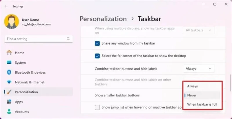Kaip rodyti mažesnes užduočių juostos piktogramas sistemoje „Windows 11“