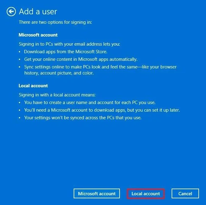 Kaip sukurti vietinę paskyrą sistemoje „Windows 11“