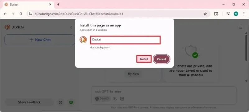Jak nainstalovat Duck.ai (DuckDuckGo) jako aplikaci ve Windows 11, 10